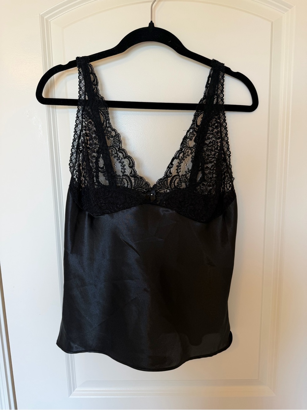 Vintage Lace-Trim Satin Cami Tank Top - Black